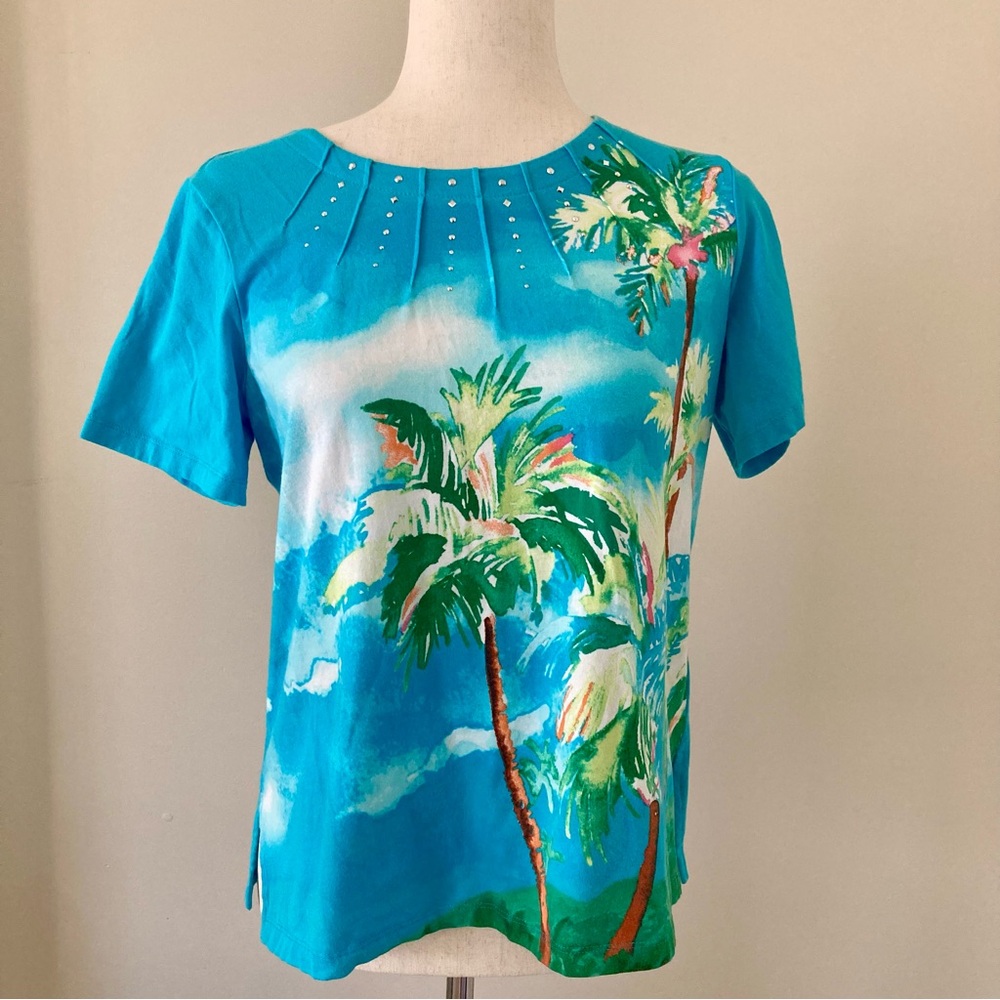 Alfred Dunner Palm Tree Tropical Short Sleeve T-Shirt